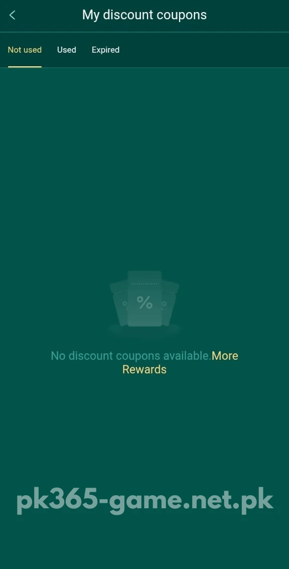 PK365 Game discount coupons screen