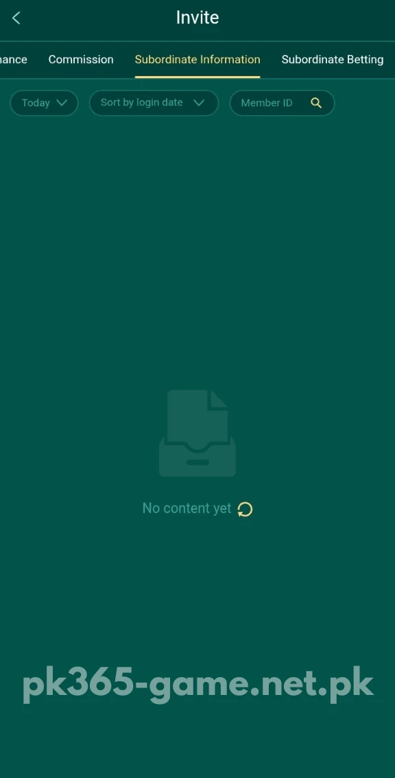 PK365 Game invite subordinate information screen
