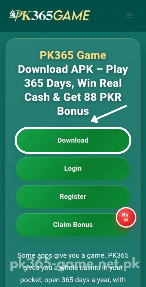 Press the download button on PK365 Game