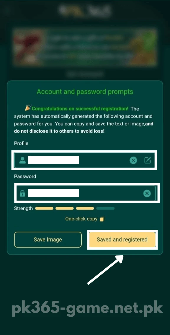 Save the login credentials of your PK365 Game account